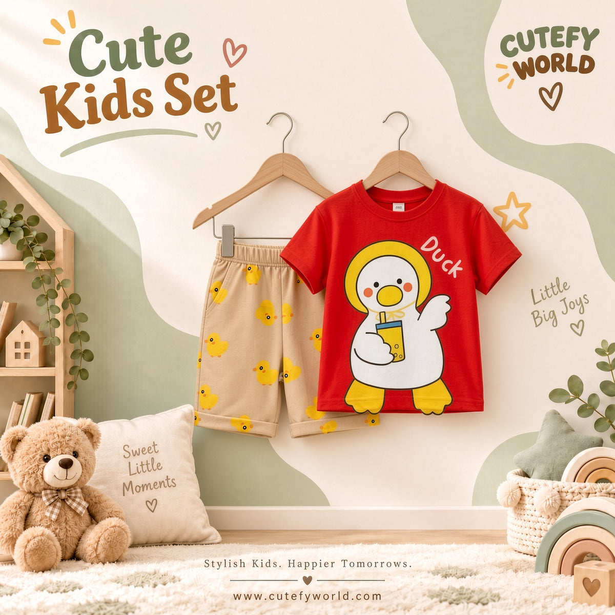 Cutefy Duck Boba T-shirts For Kids (3 Months-6 Years) Comfortable Kids Wear