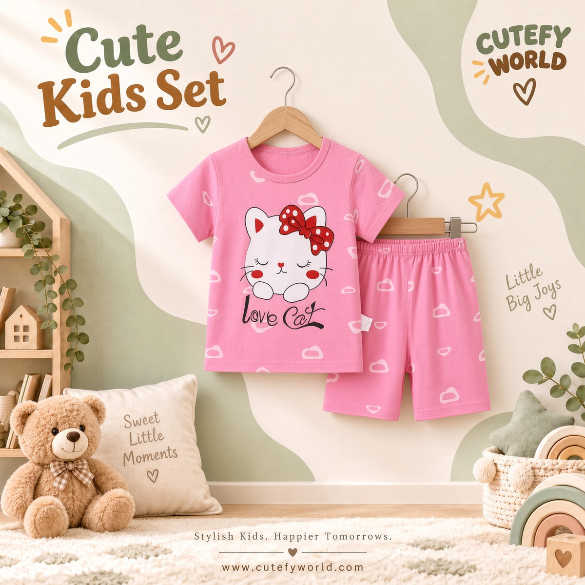 Cutefy Love Cat T-shirts For Kids (3 Months-6 Years) Comfortable Kids Wear