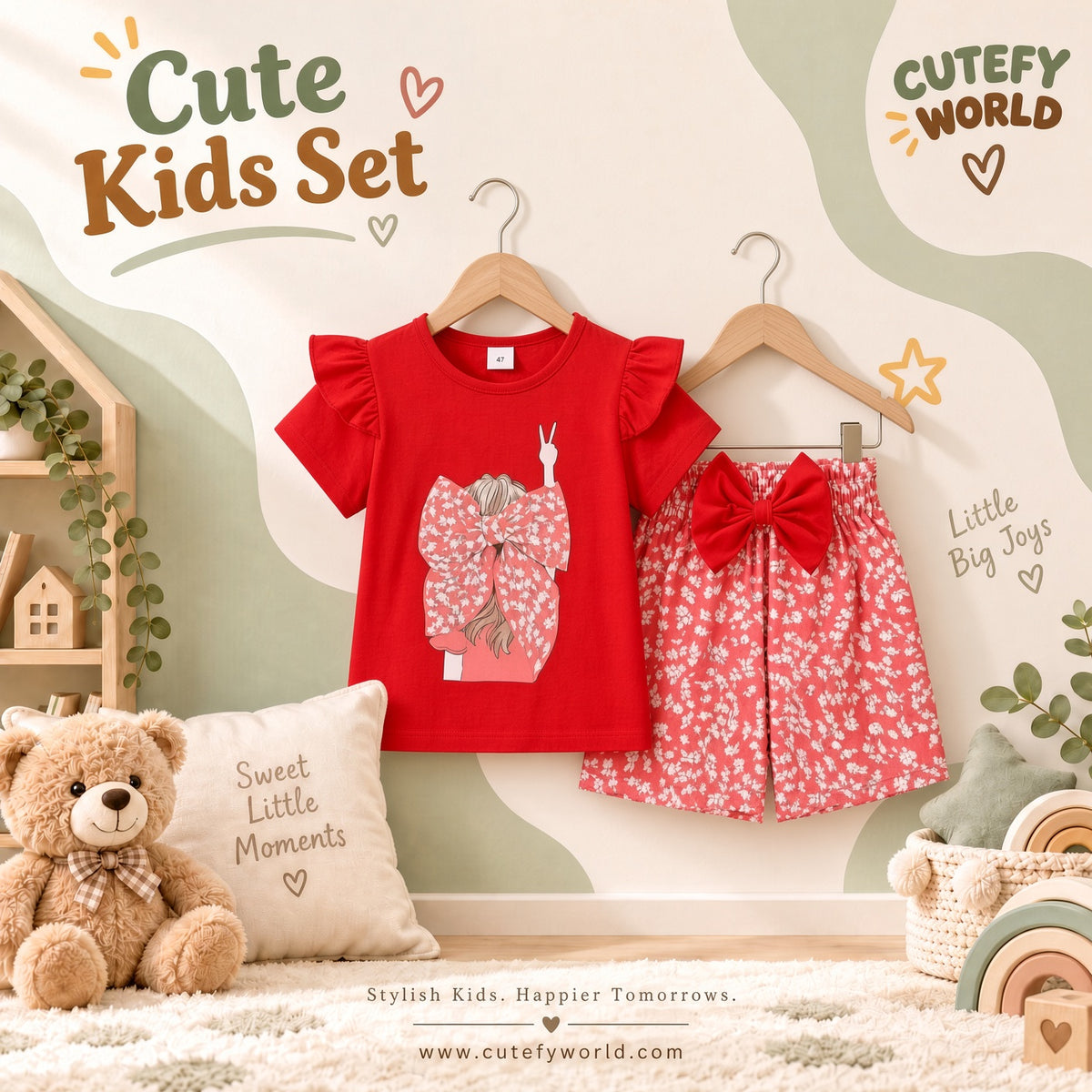 Cutefy Red Bow Girl T-shirts For Kids (3 Months-6 Years) Comfortable Kids Wear