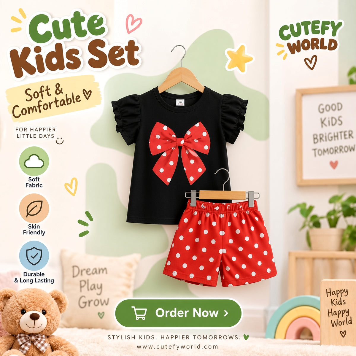 Cutefy Red Polka Bow T-shirts For Kids (3 Months-6 Years) Comfortable Kids Wear