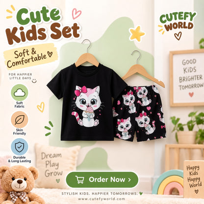 Cutefy Ice Cream Cat T-shirts For Kids (3 Months-6 Years) Comfortable Kids Wear
