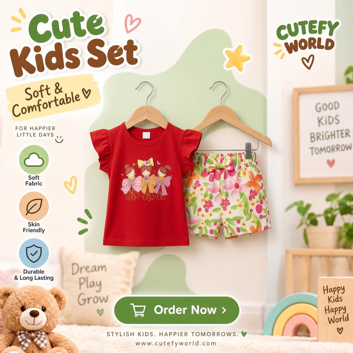 Cutefy Three Girls Floral T-shirts For Kids (3 Months-6 Years) Comfortable Kids Wear