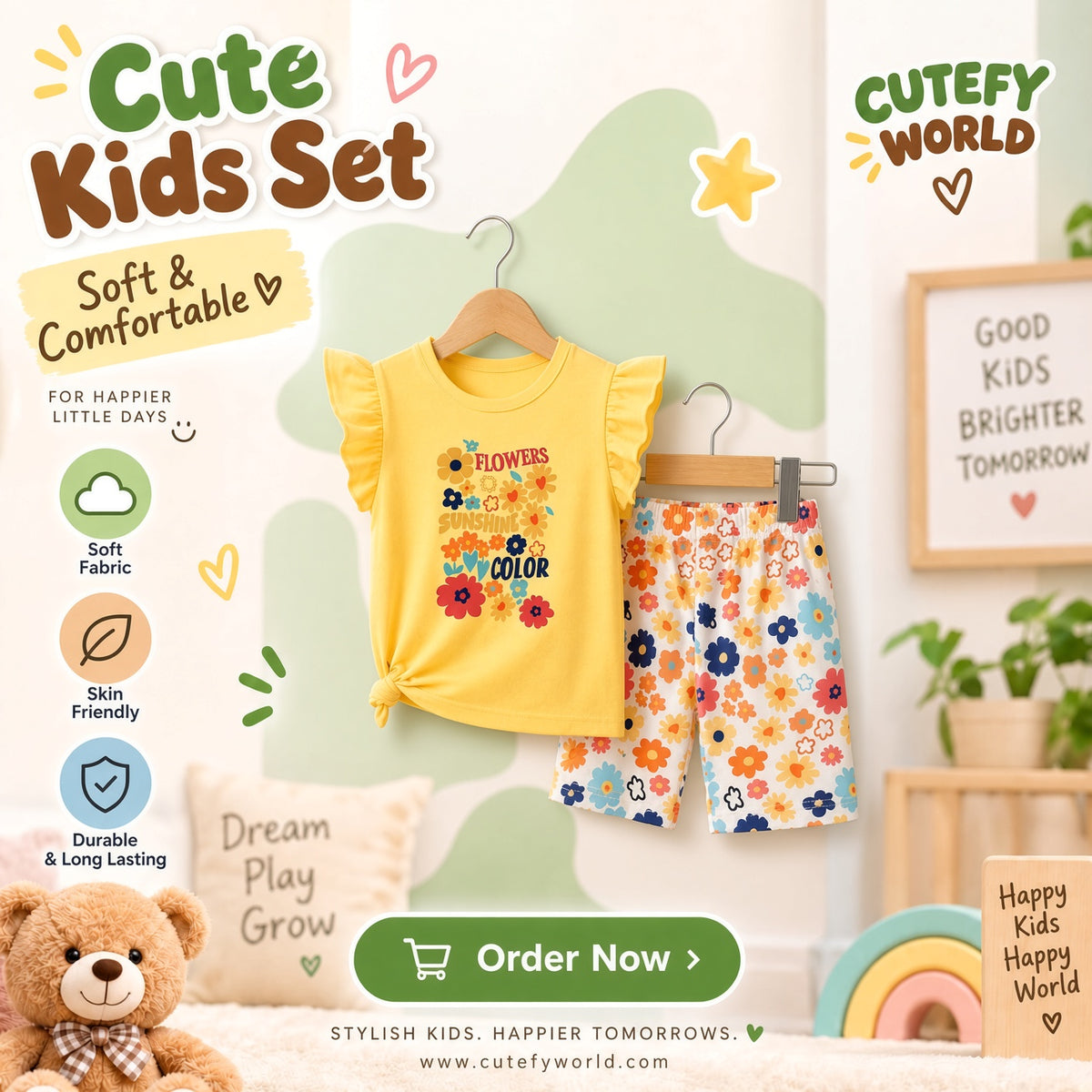 Cutefy Flowers Sunshine Color T-shirts For Kids (3 Months-6 Years) Comfortable Kids Wear