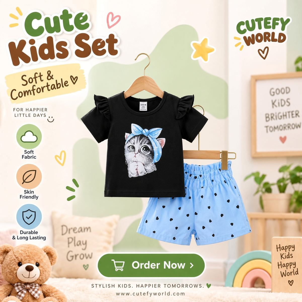 Cutefy Blue Bandana Cat T-shirts For Kids (3 Months-6 Years) Comfortable Kids Wear
