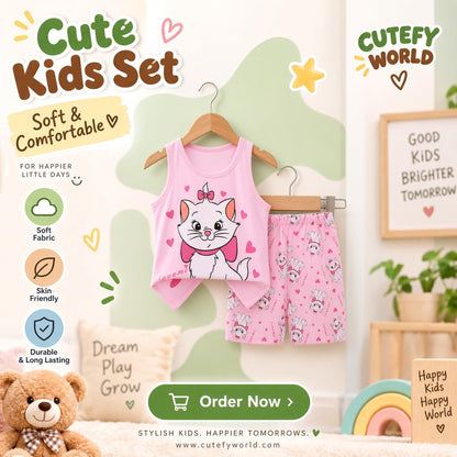 Cutefy Pink Bow Cat T-shirts For Kids (3 Months-6 Years) Comfortable Kids Wear