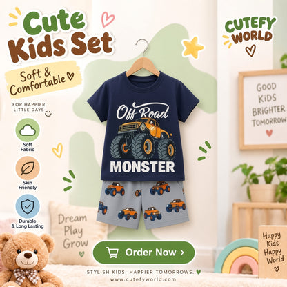 Cutefy Off Road Monster T-shirts For Kids (3 Months-6 Years) Comfortable Kids Wear
