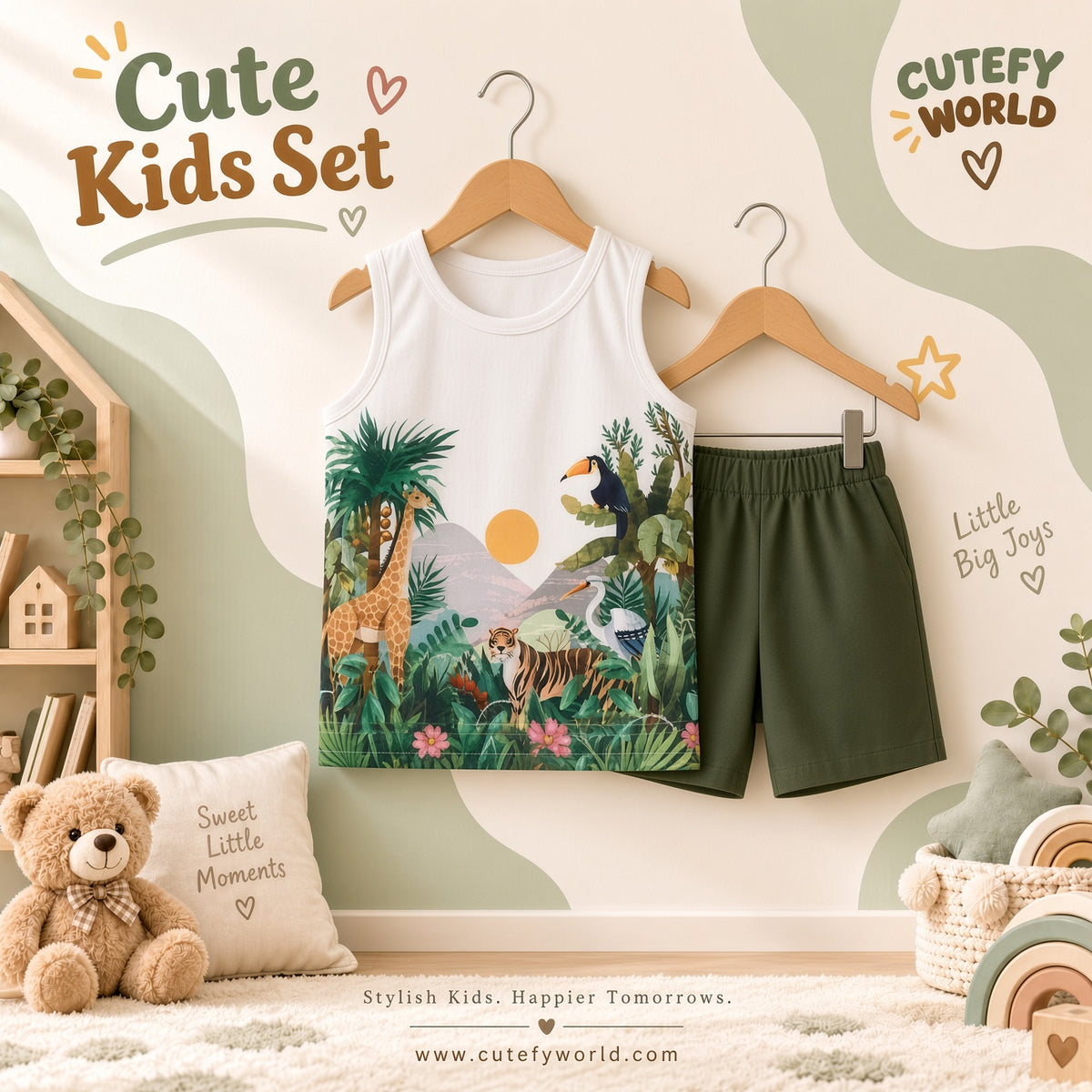 Cutefy Jungle Safari Tank T-shirts For Kids (3 Months-6 Years) Comfortable Kids Wear