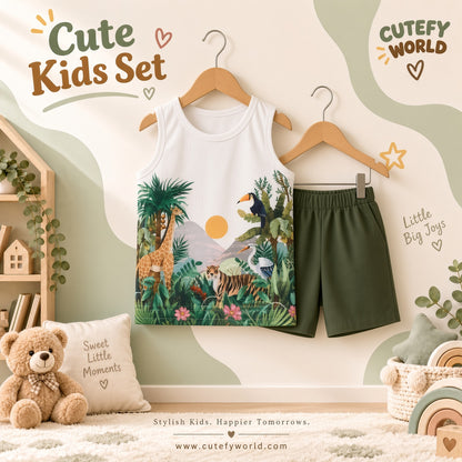 Cutefy Jungle Safari Tank T-shirts For Kids (3 Months-6 Years) Comfortable Kids Wear