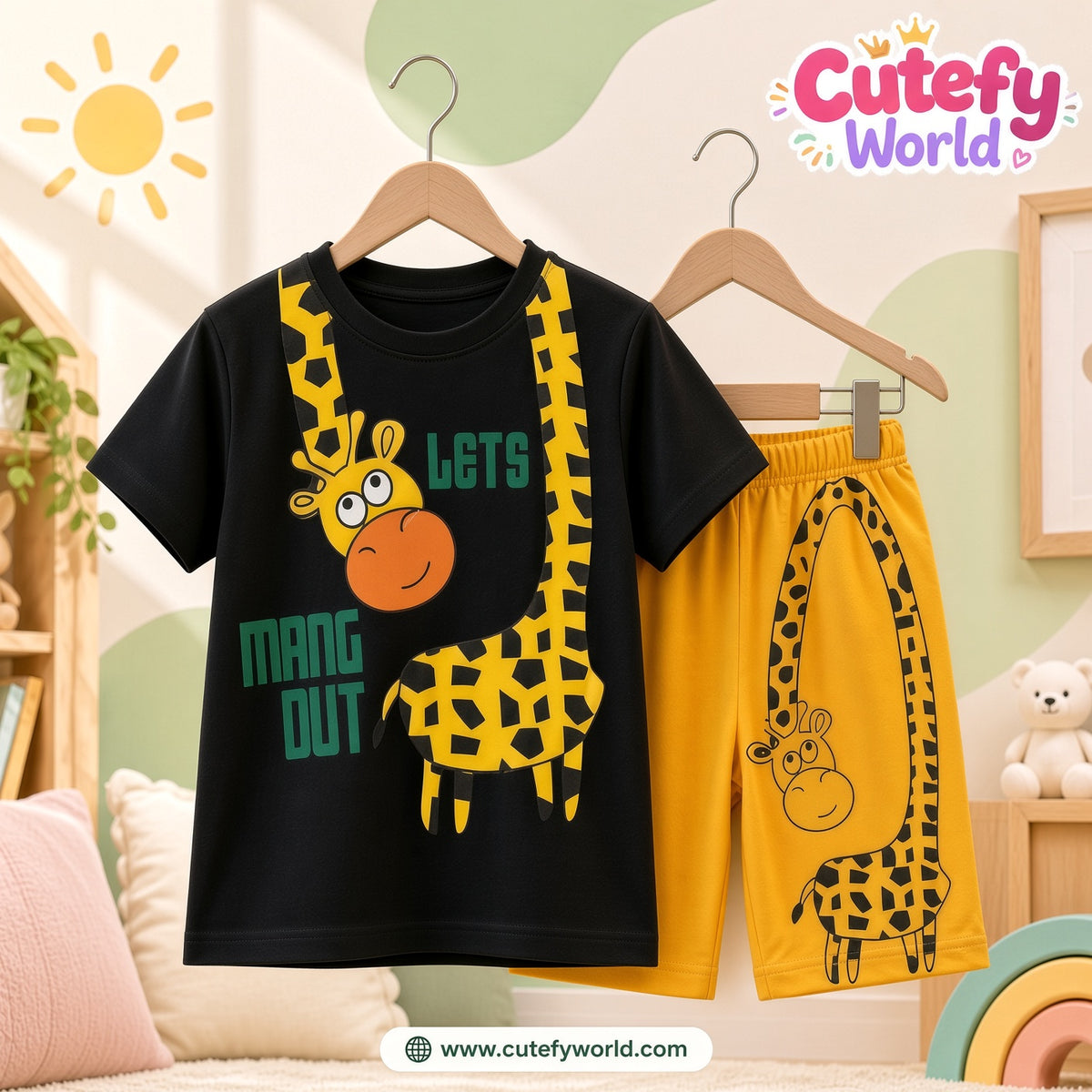 Cutefy Lets Hang Out Giraffe T-shirts For Kids (3 Months-6 Years) Comfortable Kids Wear