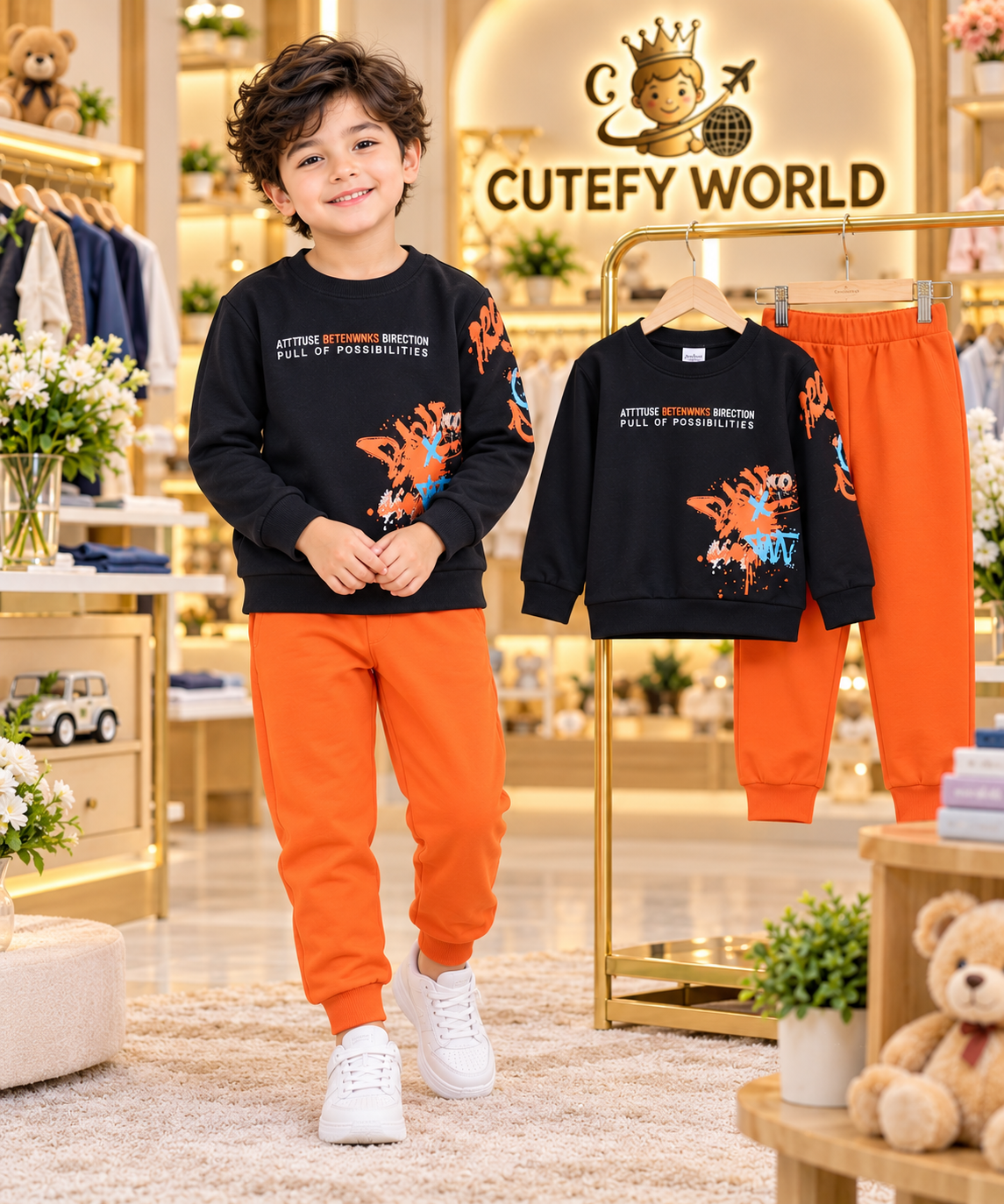 Cutefy Attitude Possibilities Graffiti Sweatshirt Set For Kids (3 Months-8 Years) Comfortable Kids Wear