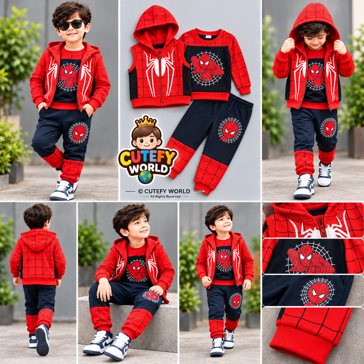 Cutefy Boys Spider-Man Red 3 Piece Winter Jacket Set For Kids (1 Year-12 Years) Comfortable Kids Wear