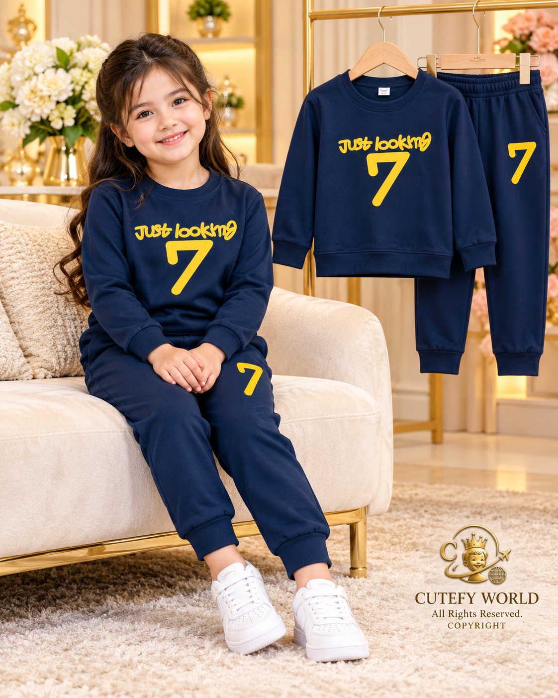 Cutefy Just Looking 7 Navy Sweatshirt Set For Kids (3 Months-8 Years) Comfortable Kids Wear