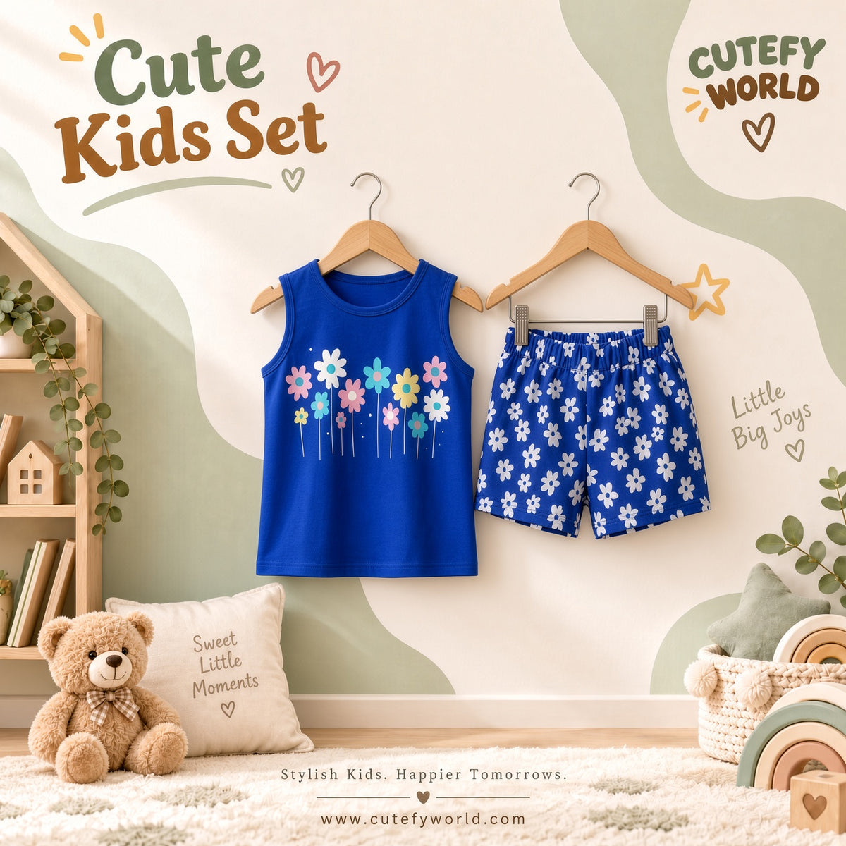 Cutefy Blue Flower Garden Tank T-shirts For Kids (3 Months-6 Years) Comfortable Kids Wear